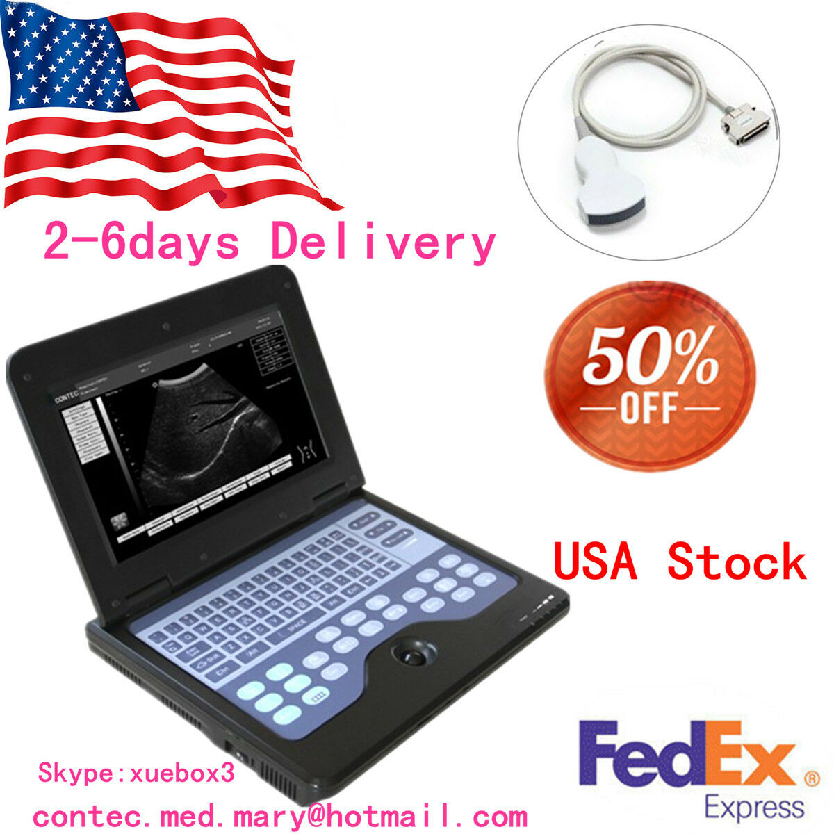 Portable laptop machine, Digital Ultrasound scanner, 3.5M Convex probe,US FedEx 658126883672 DIAGNOSTIC ULTRASOUND MACHINES FOR SALE