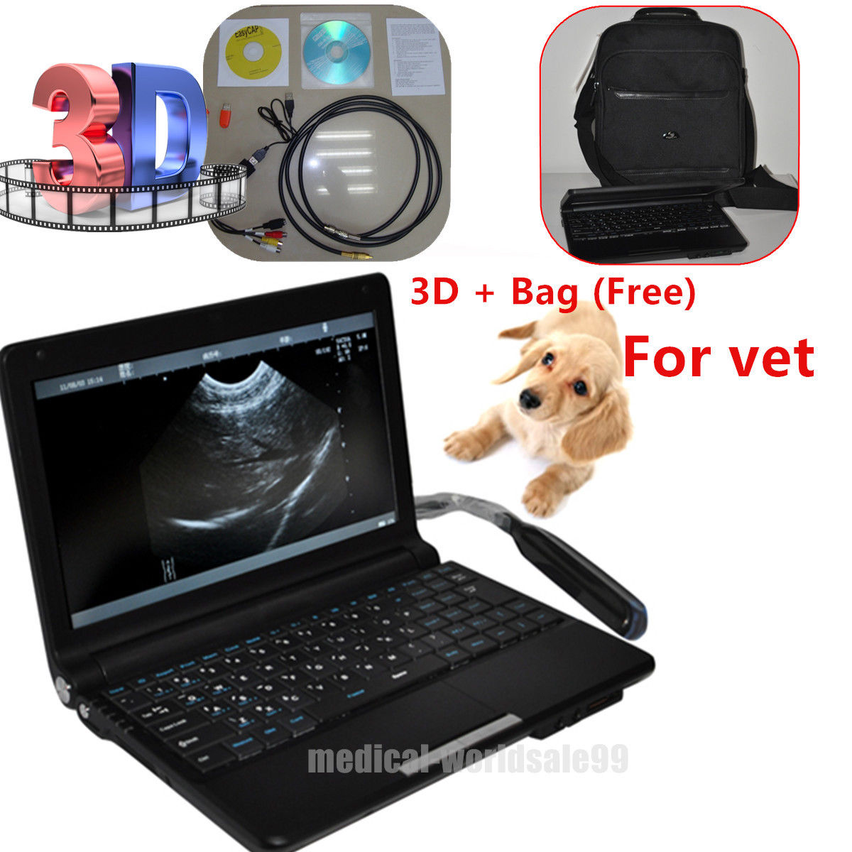 Laptop Machine Veterinary Ultrasound Scanner Trans-Rectal +Convex Probes CE Sale DIAGNOSTIC ULTRASOUND MACHINES FOR SALE
