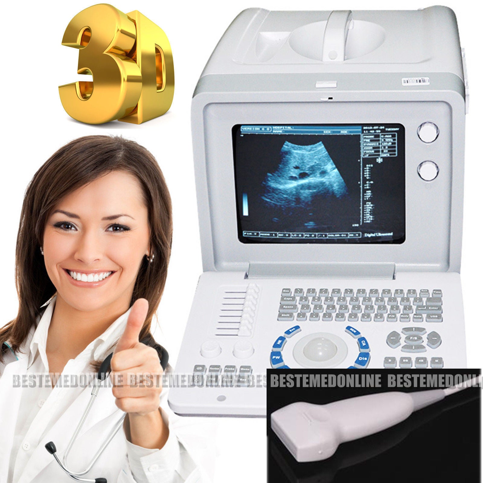 LCD External 3D Digital Ultrasound Ultrasonic Scanner Test 7.5 Mhz Linear Probe DIAGNOSTIC ULTRASOUND MACHINES FOR SALE
