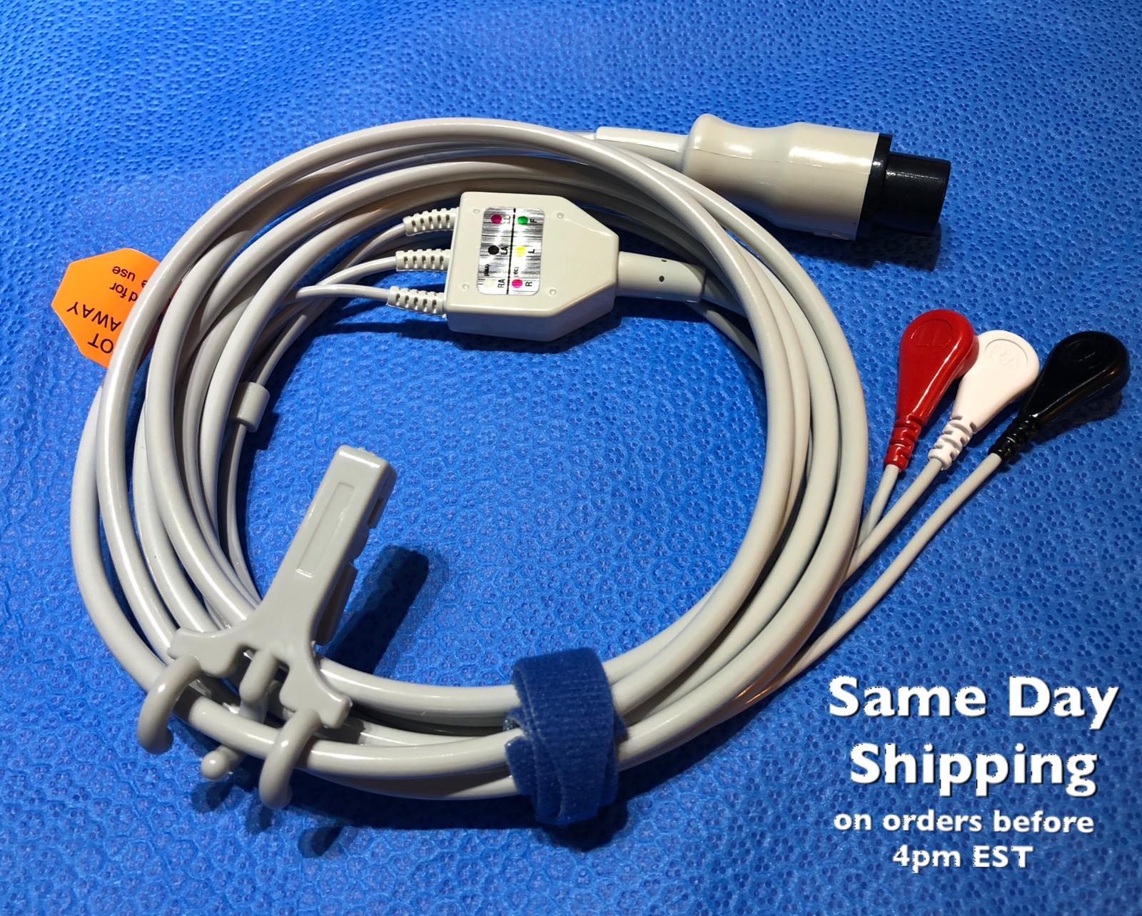 ECG EKG Cable AAMI 6 Pin 3 Leads Snap AHA - Same Day Shipping - US Located DIAGNOSTIC ULTRASOUND MACHINES FOR SALE