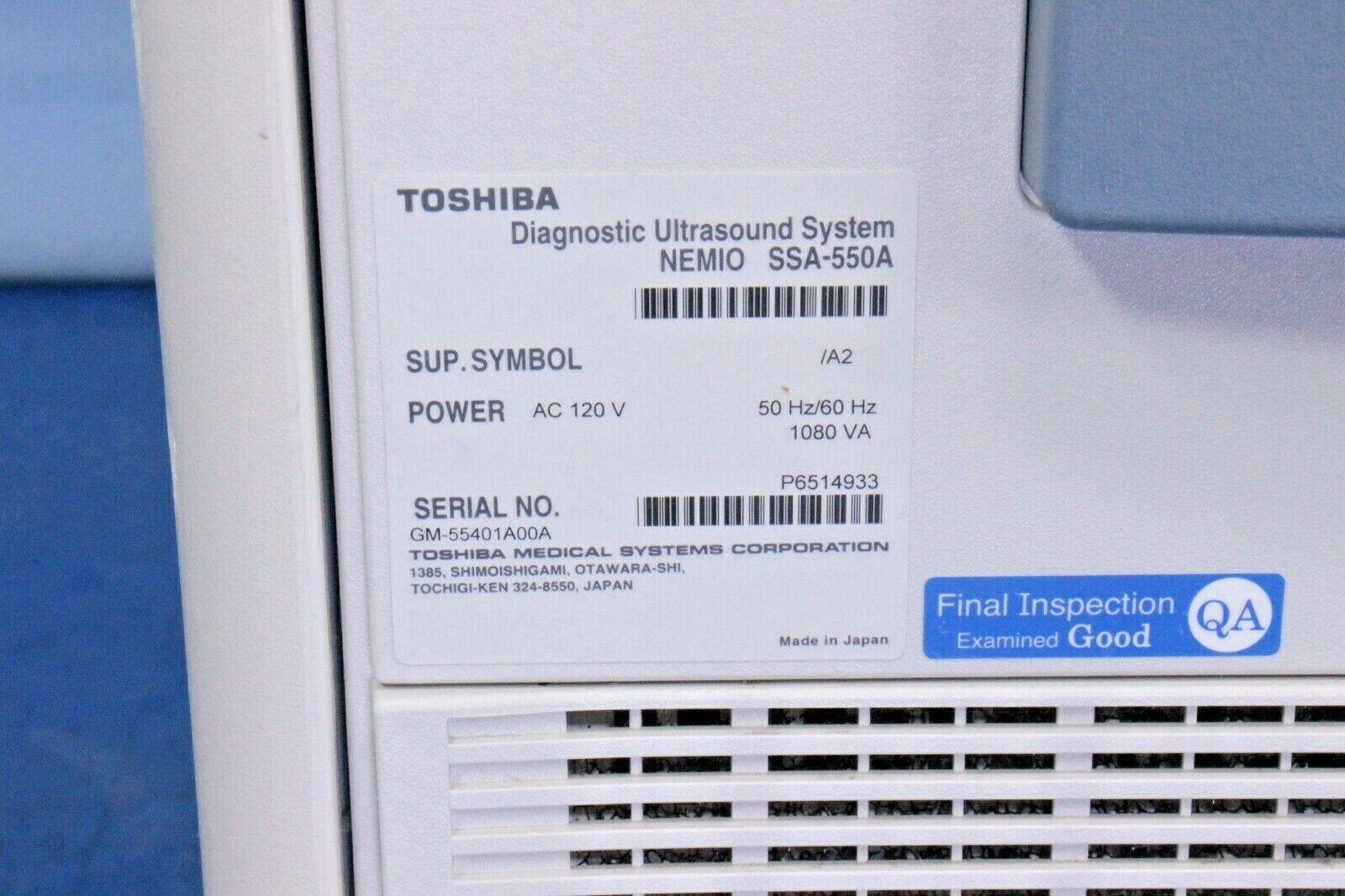 Toshiba Nemio SSA-550A SSA-550 Ultrasound System with Probes & Warranty! DIAGNOSTIC ULTRASOUND MACHINES FOR SALE