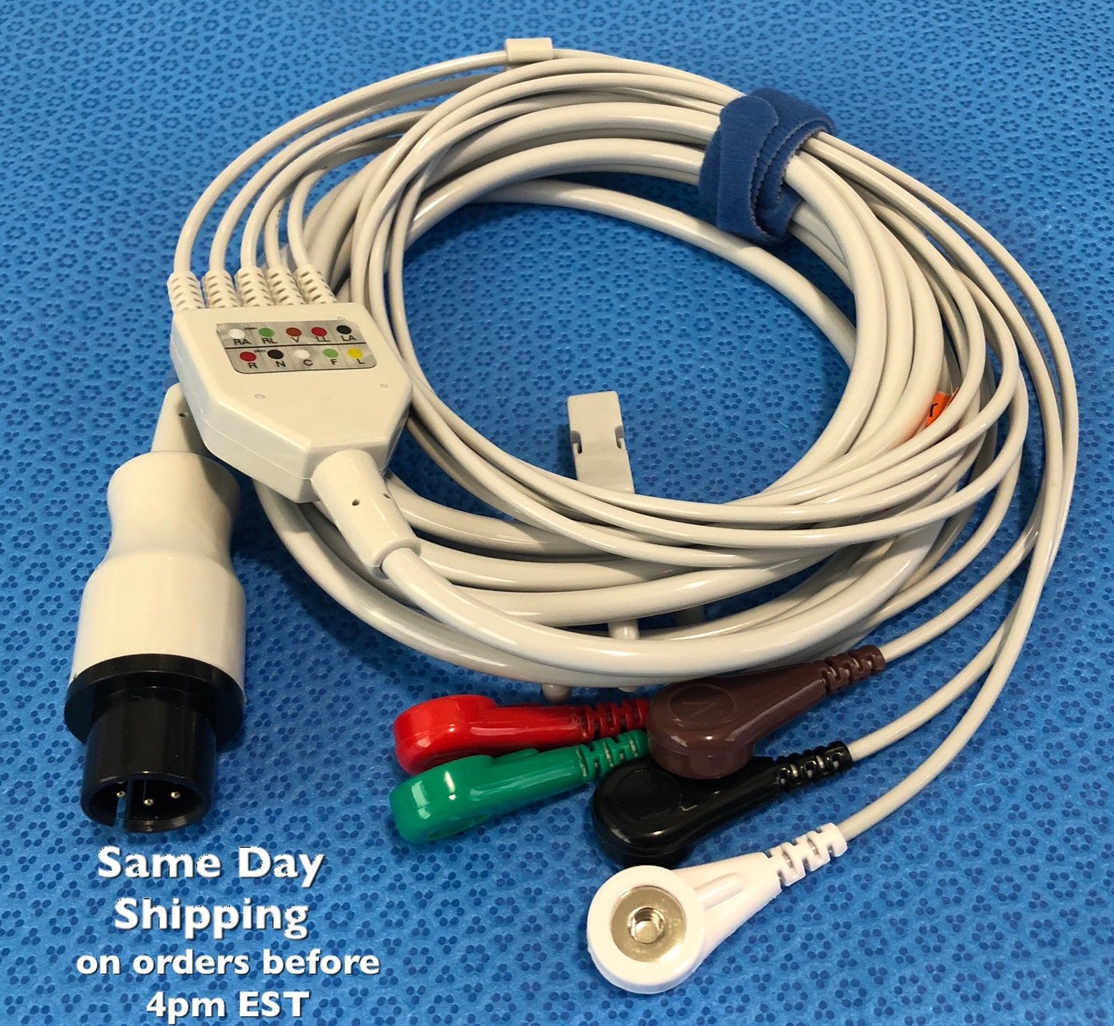 ECG EKG Cable 6 Pin 5 Leads Snap AHA - Same Day Shipping - US Located DIAGNOSTIC ULTRASOUND MACHINES FOR SALE