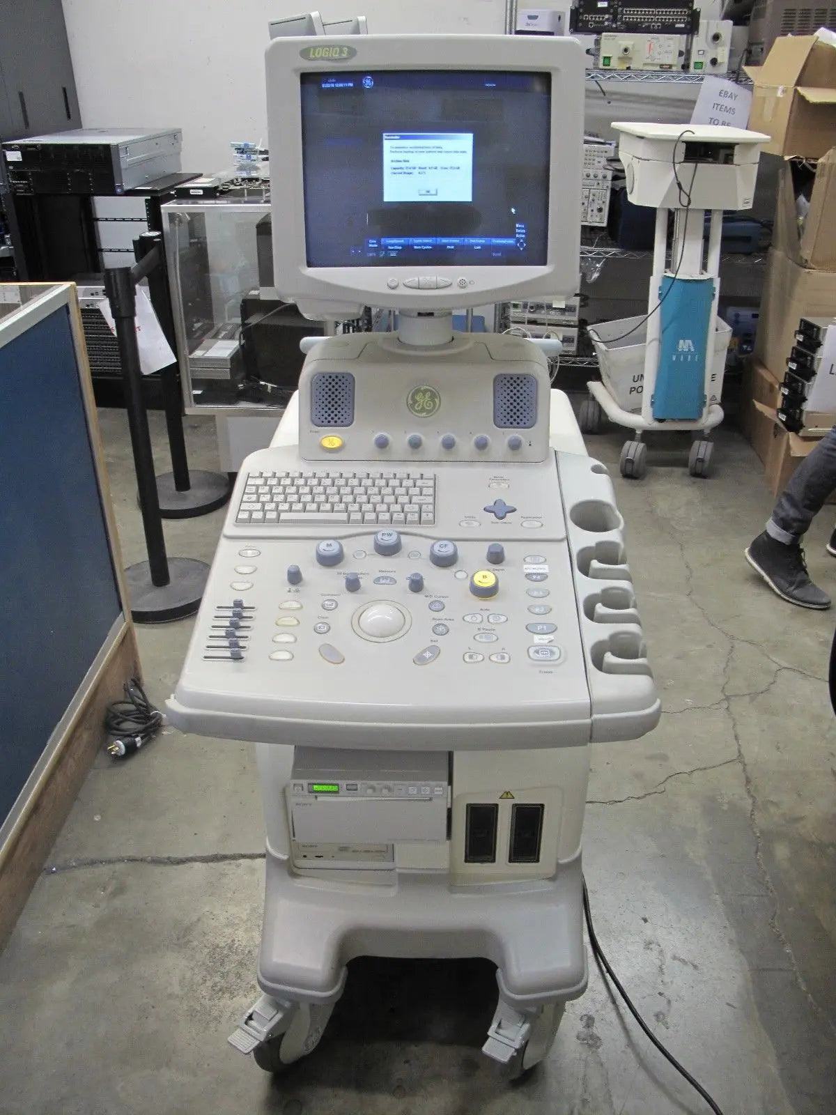 G.E. LOGIQ 3 Ultrasound System w/ Sony UP-D897 Printer No Transducers As-Is DIAGNOSTIC ULTRASOUND MACHINES FOR SALE