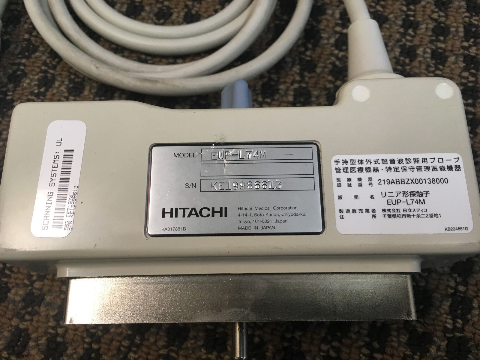 Hitachi EUP-L74M Ultrasound Transducer Probe DIAGNOSTIC ULTRASOUND MACHINES FOR SALE