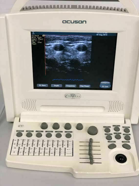 Siemens Acuson Cypress (White) Portable Ultrasound Machine with 7L3 Linear Probe DIAGNOSTIC ULTRASOUND MACHINES FOR SALE