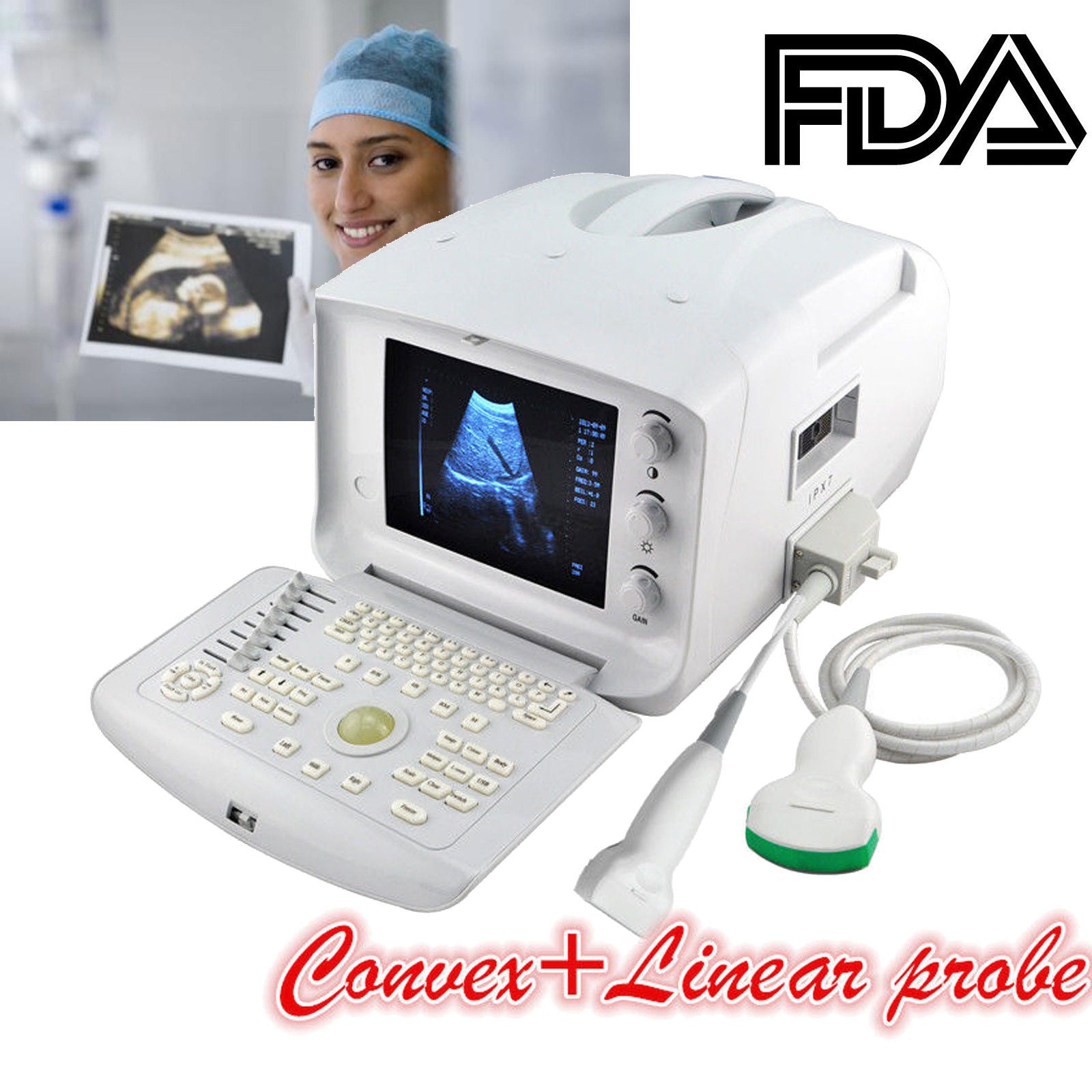 Full Digital Portable Ultrasound Scanner machine +Convex+linear 2 probes CE DHL 190891749802 DIAGNOSTIC ULTRASOUND MACHINES FOR SALE