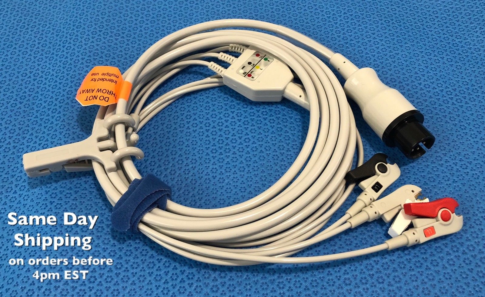 ECG EKG Cable AAMI 6 Pin 3 Leads Grabber AHA - Same Day Shipping - US Located DIAGNOSTIC ULTRASOUND MACHINES FOR SALE