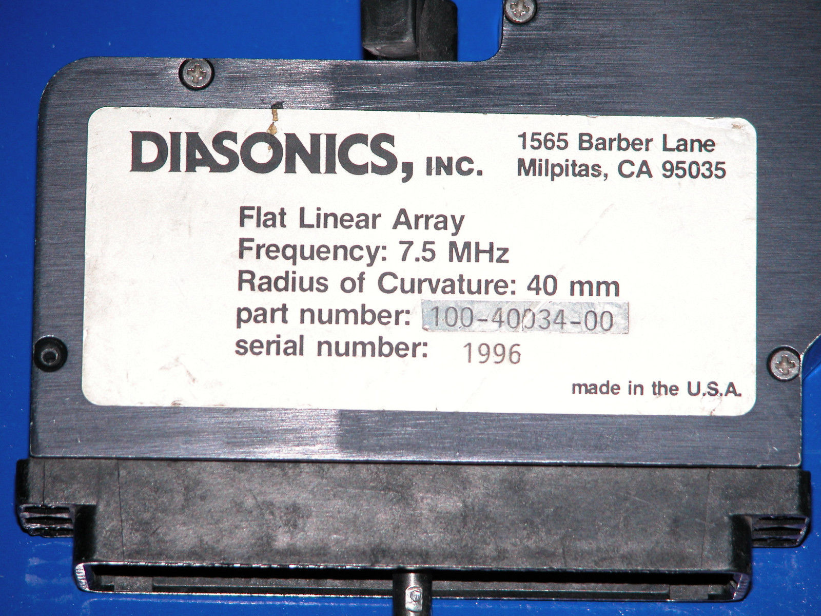 Diasonics probe - FLA - flat linear array - 7.5 MHZ DIAGNOSTIC ULTRASOUND MACHINES FOR SALE